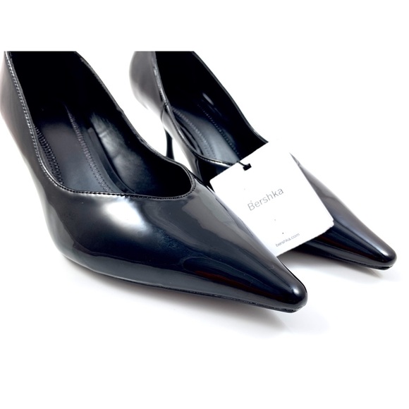 NWT BERSHKA black patent pointy kitten heel shoes - Picture 7 of 8